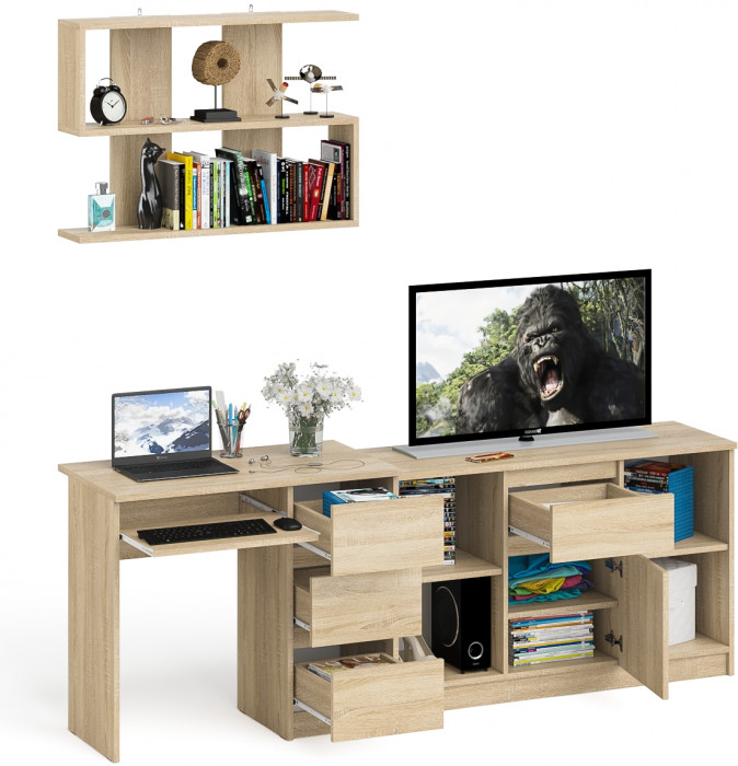 Мори компьютерный стол МС-6 правый + Тумба МТВ1204.1 + Полка 900, дуб сонома
