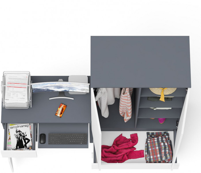 Мори Стол компьютерный МС-1 левый + Шкаф МШ900.1, цвет графит/белый, ШхГхВ 180,4х50,4х179,6 см., выдвижной ящик слева, НЕ универсальная сборка