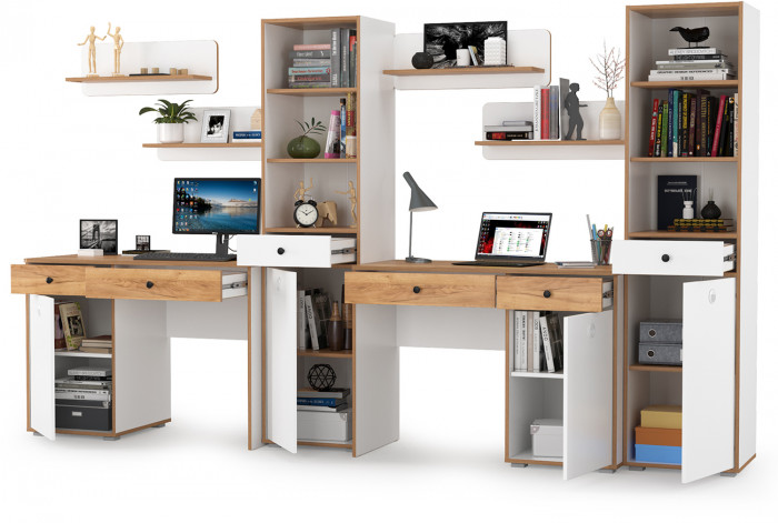 Вуди Компоновка № 16, цвет белый премиум/дуб крафт золотой, ШхГхВ 310х52,7х180,3 см., универсальная сборка