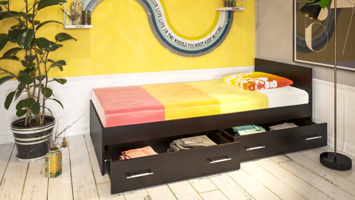 Стандарт Кровать с ящиками 0900, цвет венге, ШхГхВ 93,5х203,5х70 см., сп.м. 900х2000 мм., без матраса, основание есть