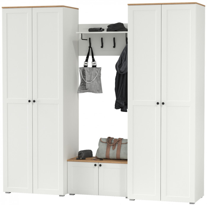 Остин Прихожая 31, белый шагрень/дуб крафт золотой