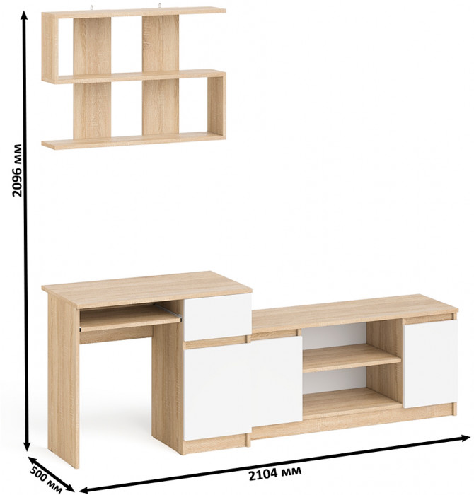 Мори компьютерный стол МС-1 правый + Тумба МТВ1200.1 + Полка 900, дуб сонома/белый