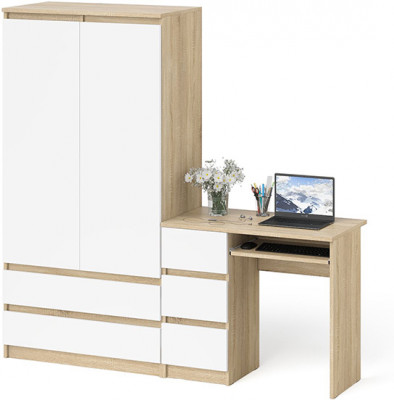 Мори компьютерный стол МС-6 левый + Шкаф МШ900.1, дуб сонома/белый