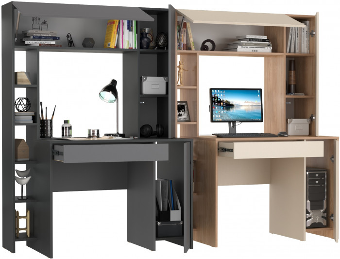 Два стола компьютерных Комфорт 12.71, антрацит/тёмно-серый/гикори рокфорд натуральный/сатин