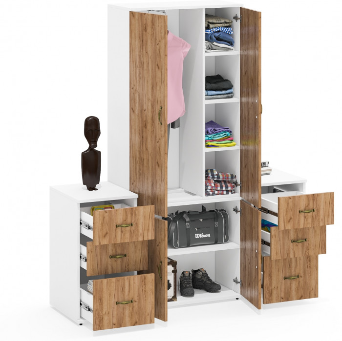 Лидер-8 Шкаф МД 20Б + Тумба МД 3.16 + Тумба МД 3.16, белый шагрень/крафт золото