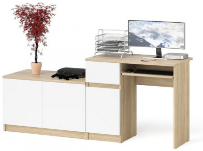 Мори компьютерный стол МС-1 левый + Тумба МА900.1, дуб сонома/белый