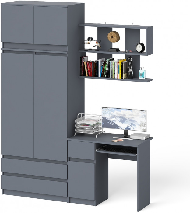 Мори Стол компьютерный МС-1 левый + Шкаф МШ900.1 + Антресоль МА900.1 + Полка 900, цвет графит, ШхГхВ 180,4х50,4х234,2 см., НЕ универс. сб.