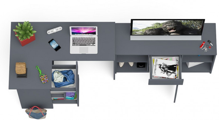 Мори Стол компьютерный МС-16 левый + Тумба МТВ1204.1, цвет графит, ШхГхВ 244,8х84,9х76,6 см., выдвижные ящики слева, НЕ универсальная сборка