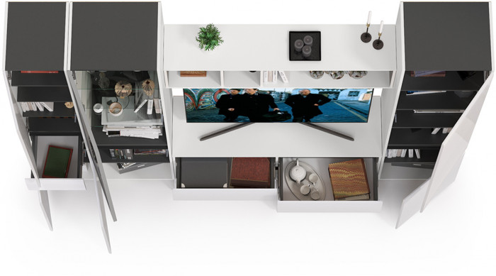 Сидней Комплектация № 025, корпус белый/чёрный/фасады МДФ белый глянец