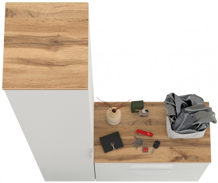 Октава Прихожая 13, цвет белый шагрень/дуб крафт золотой/фасады МДФ белый шагрень, ШхГхВ 97,1х35,4х197,6 см., универсальная сборка