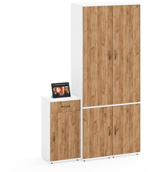 Лидер-8 Пенал МД 22Б + Пенал МД 22Б + Тумба МД 3.15, белый шагрень/крафт золото