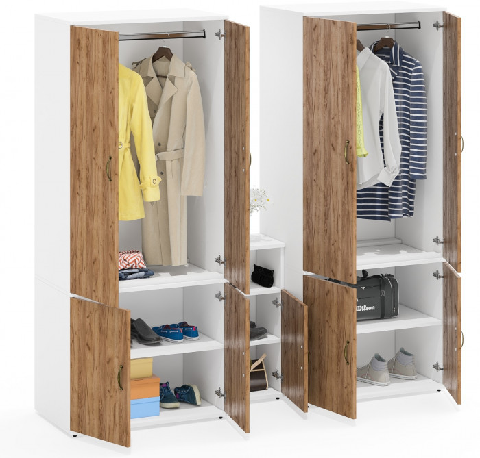 Лидер-8 Шкаф МД 19Б + Шкаф МД 19Б + Тумба МД 3.19, белый шагрень/крафт золото