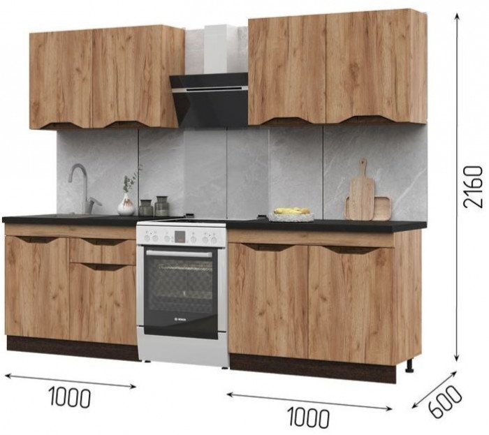 Кухня Паола 2,0 (2000х2160х600) МДФ ВЕНГЕ(тиковое дерево)/ДУБ КРАФТ ЗОЛОТО