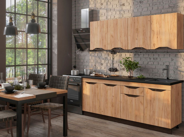 Кухня Паола 2,0 (2000х2160х600) МДФ ВЕНГЕ(тиковое дерево)/ДУБ КРАФТ ЗОЛОТО