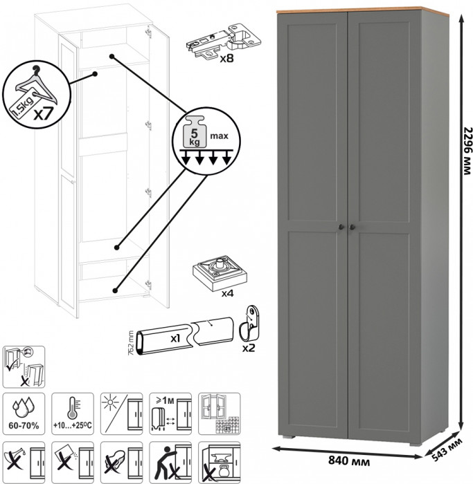Остин 13.224 Шкаф 2 шт., серый графит/дуб крафт золотой