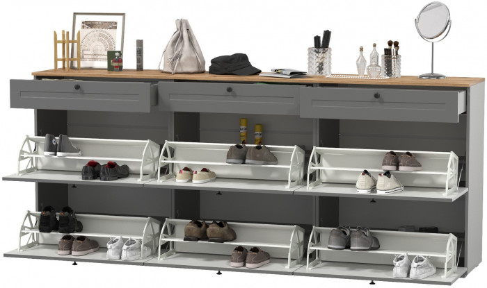 Остин 16.121 Тумба для обуви + 16.121 Тумба для обуви + 16.121 Тумба для обуви, серый графит/дуб крафт золотой