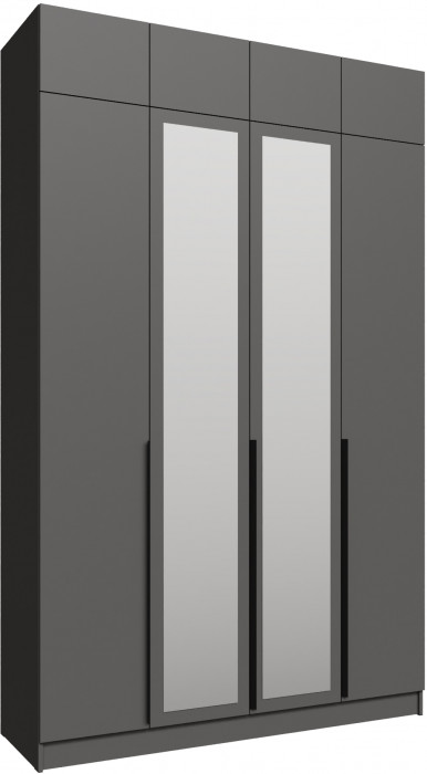 Шкаф 1,6 с антресолью и зеркалом Мадрид, Графит серый