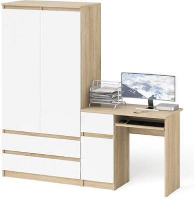 Мори Стол компьютерный МС-1 левый + Шкаф МШ900.1, цвет дуб сонома/белый, ШхГхВ 180,4х50,4х179,6 см., выдвижной ящик слева, НЕ универсальная сборка