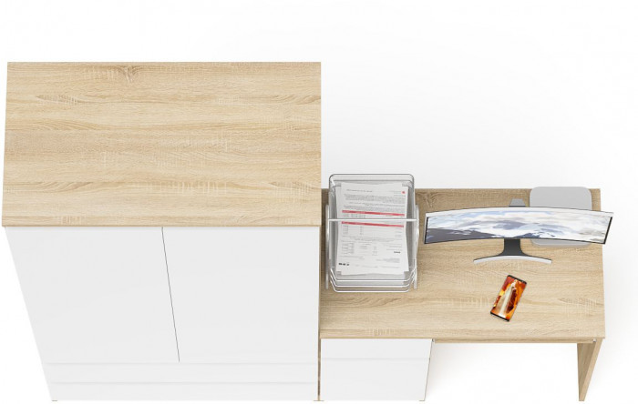 Мори Стол компьютерный МС-1 левый + Шкаф МШ900.1, цвет дуб сонома/белый, ШхГхВ 180,4х50,4х179,6 см., выдвижной ящик слева, НЕ универсальная сборка