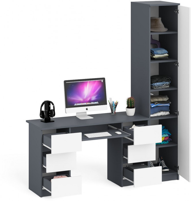 Мори компьютерный стол МС-2 + Пенал МШ400.1, графит/белый
