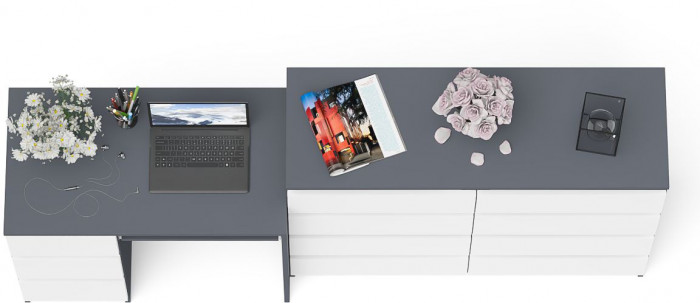 Мори Стол компьютерный МС-6 левый + Комод МК1200.8, цвет графит/белый, ШхГхВ 210,4х50х94 см., выдвижные ящики слева, НЕ универсальная сборка