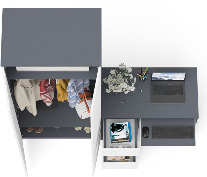 Мори Стол компьютерный МС-6 левый + Шкаф МШ800.1, цвет графит/белый, ШхГхВ 170,4х50,4х209,6 см., выдвижные ящики слева, НЕ универсальная сборка