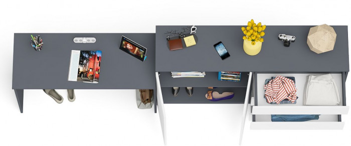 Мори Стол письменный МСП1200.1 + Комод МК1600.1, цвет графит/белый, ШхГхВ 280,8х50х94 см., универсальная сборка