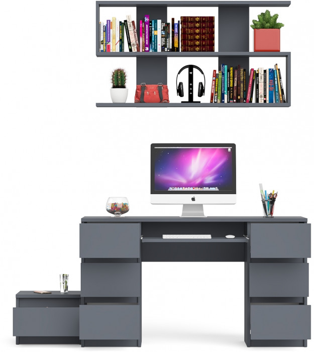 Мори компьютерный стол МС-2 + Тумба ТМП400.1 + Полка 1200, графит