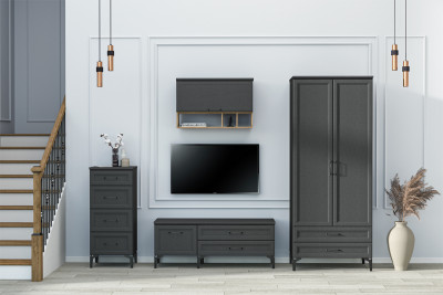 Модульная Гостиная Шарм, набор 1, Антрацит/Крафт золотой