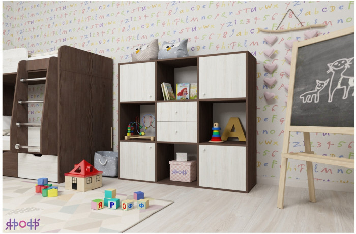 Стеллаж Джери (Белое дерево/Оранжевый)