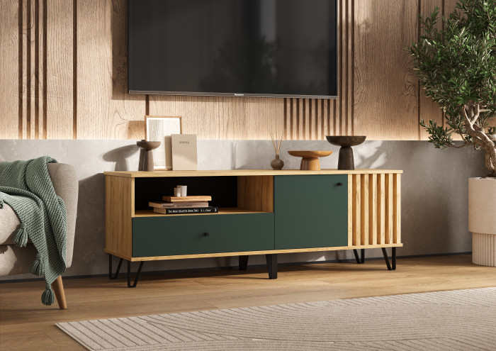 Роджина Тумба ТВ 1500, Дуб крафт/Изумрудный