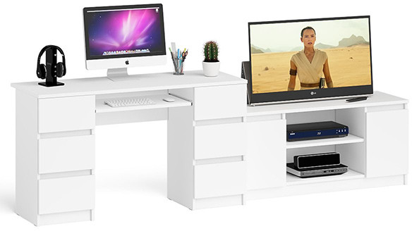 Мори Стол компьютерный МС-2 + Тумба МТВ1200.1, цвет белый, ШхГхВ 255,8х50х76,6 см., универсальная сборка