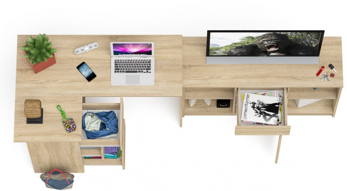 Мори Стол компьютерный МС-16 левый + Тумба МТВ1204.1, цвет дуб сонома, ШхГхВ 244,8х84,9х76,6 см., выдвижные ящики слева, НЕ универсальная сборка