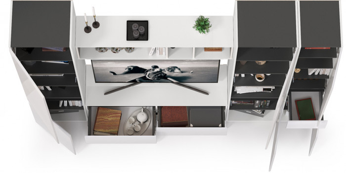 Сидней Комплектация № 027, корпус белый/чёрный/фасады МДФ белый глянец