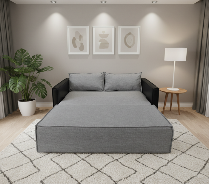 Диван-аккордеон Барон 160х200, рогожка, серый