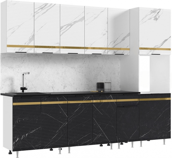 Кухня МДФ Милена 2600 (Белый, Мрамор золото, Антарес)