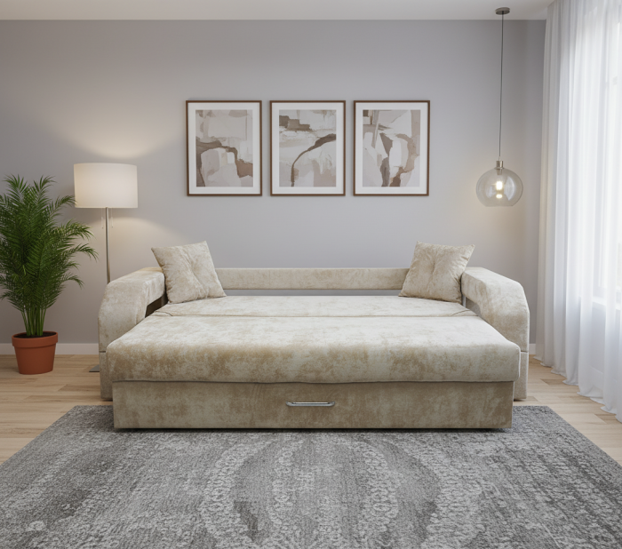 Диван-еврокнижка Манчестер 160х200, с подсветкой 05, велюр бежевый