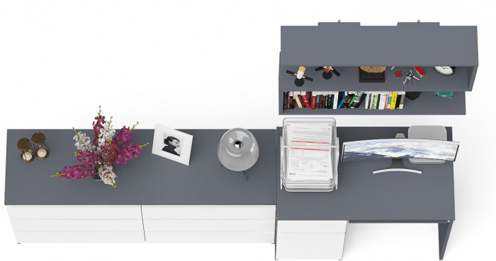 Мори компьютерный стол МС-1 левый + Комод МК1380.6 + Полка 900, графит/белый