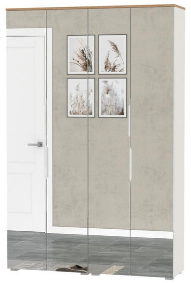 Октава 13.338 Шкаф для одежды + 13.338 Шкаф, белый шагрень/дуб крафт золотой/фасады МДФ белый шагрень и зеркало