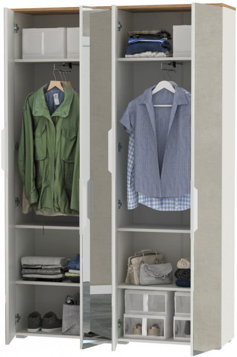 Октава 13.338 Шкаф для одежды + 13.338 Шкаф, белый шагрень/дуб крафт золотой/фасады МДФ белый шагрень и зеркало