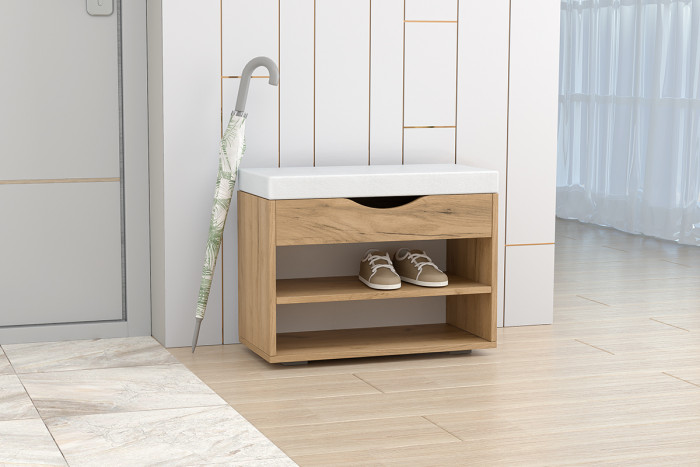 Обувница Мягкая №3, Дуб Крафт Золотой/Белый кжз.