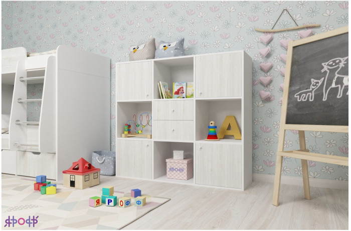 Стеллаж Джери (Ясень Анкор Темный/Оранжевый)