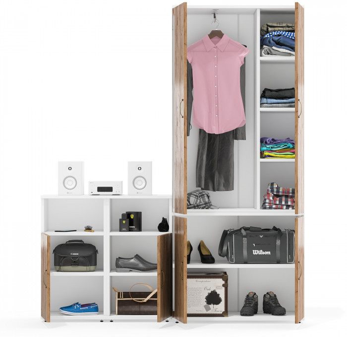 Лидер-8 Шкаф МД 20Б + Тумба МД 3.19 + Тумба МД 3.19, цвет белый шагрень/крафт золото, ШхГхВ 160х37,5х190 см., НЕ универсальная сборка