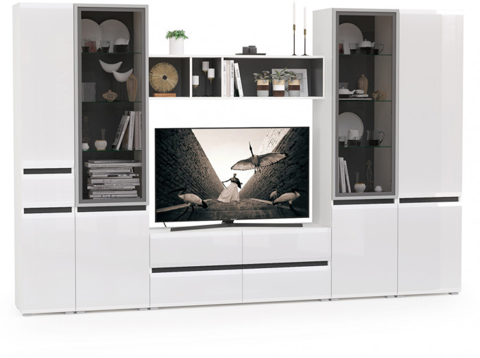 Сидней Комплектация № 028, корпус белый/чёрный/фасады МДФ белый глянец