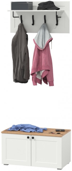 Остин 13.257 Тумба + 15.12 Вешалка, цвет белый шагрень/дуб крафт золотой, ШхГхВ 80х41,9х210 см.