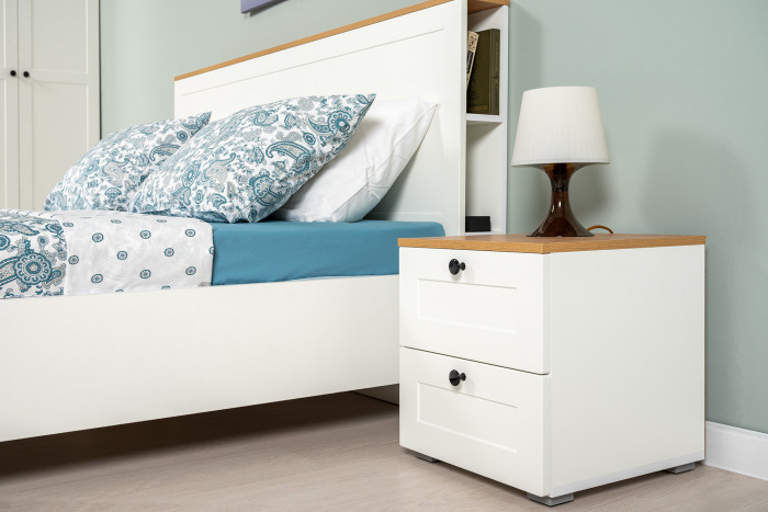 Остин 11.53 Кровать + ортопед + 16.152 Тумба 2 шт., белый шагрень/дуб крафт золотой