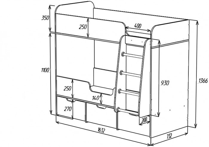 Кровать двухъярусная Малыш Двойняшка (Белое дерево/Ясень Анкор Темный)
