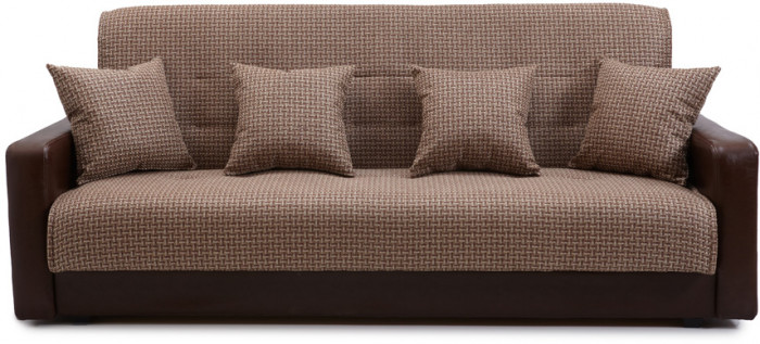 Раскладной диван-кровать, прямой, книжка, цвет бежево-коричневый, кожа/рогожка, Лондон 120х190