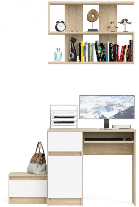 Мори компьютерный стол МС-1 левый + Тумба ТМП400.1 + Полка 900, дуб сонома/белый