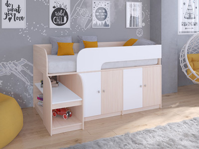 Кровать чердак Астра 9 V2 Дуб молочный/Белый